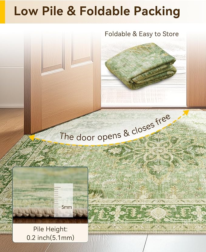 RELEANY Area Rugs Round 5ft Washable Non-Slip, Floral Vintage Distress Print - Image 5