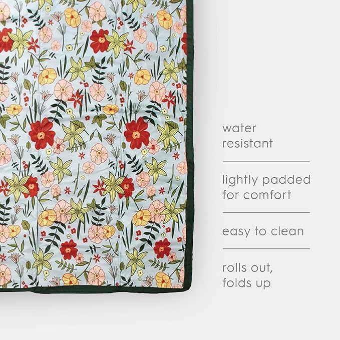 Little Unicorn 5'x5' Outdoor Family Picnic & Beach Blanket | Durable & Water-Resistant Fabric | Compact Fold & Easily Wipes Clean | Zipper Pocket (Primrose Patch)