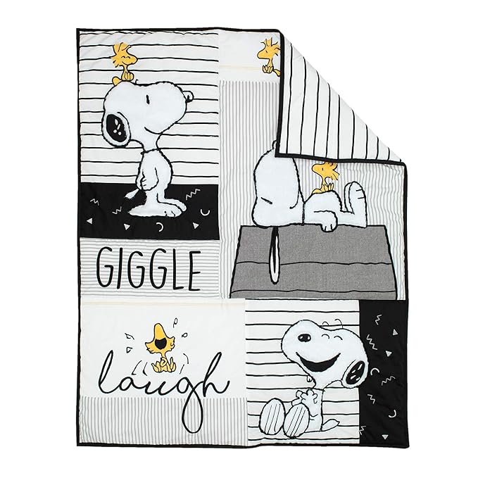Lambs & Ivy Classic Snoopy White/Black/Gray 3-Piece Baby Crib Bedding Set