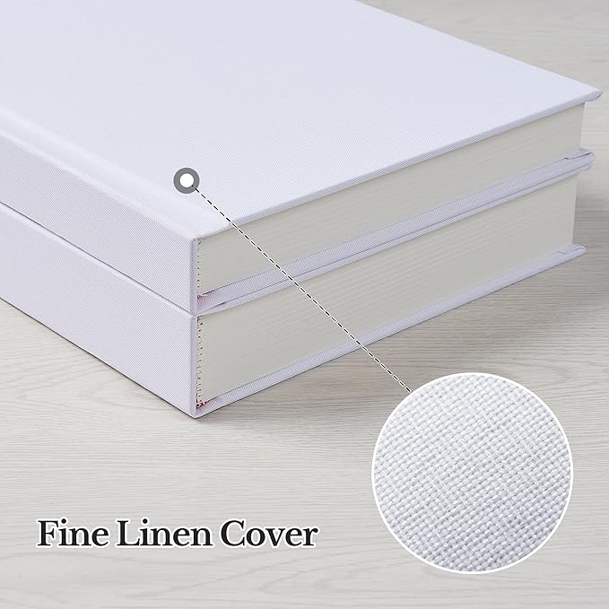 Photo Album 5x7 with Writing Space Linen Cover 5x7 Photo Album Book Holds 20 Photos Ideal for Wedding Theme-Album and Baby Photo Albums (White,20 Pockets)
