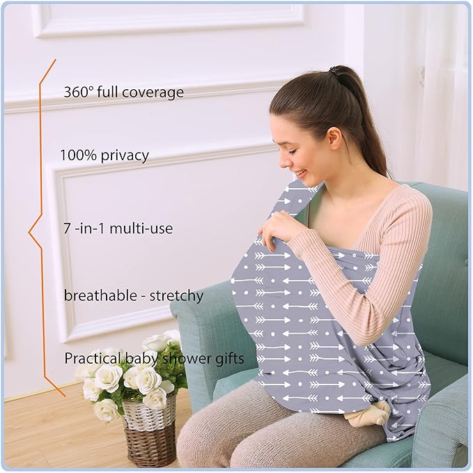 Car Seat Covers for Babies - Multi- use Nursing Carseat Canopy, Breastfeeding Covers, Baby Shower Gifts for Boys and Girls (dot Arrows)