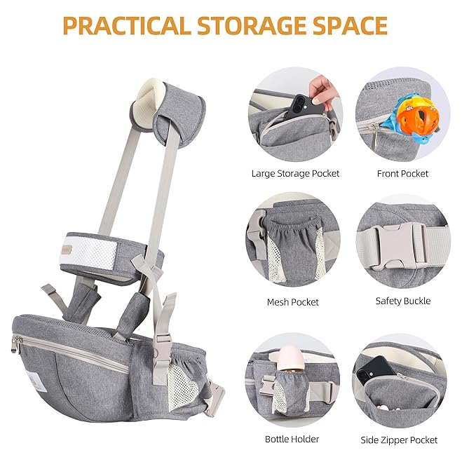 Baby Hip Seat Carrier, Ergonomic Waist Stool for Child Infant with Adjustable Strap Pocket Soft Base, Baby Hip Carrier for Newborns & Toddlers