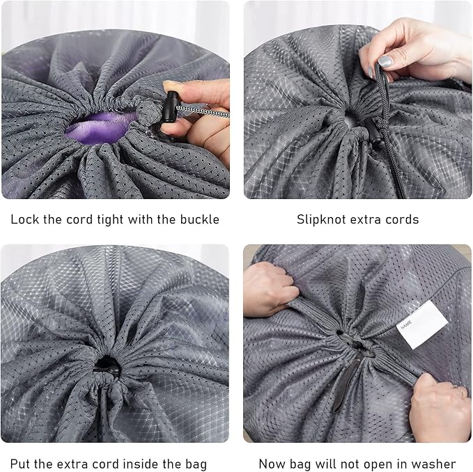 Polecasa Heavy Duty Large Mesh Laundry Bag with ID Tag and Locking Drawstring Closure - 24 x 36 inches - Laundry Hamper Liner, Washable Laundry Bags for Travel, Sports, Dorms (Grey)