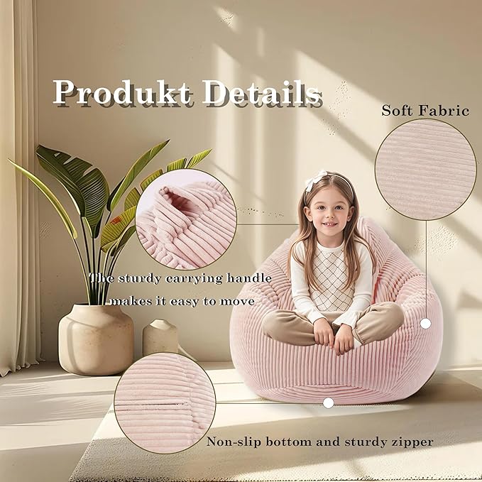 LPMOERA Bean Bag Chairs for Kids/Teen with Memory Foam Filling Bean Bag Sofa with Soft Corduroy Fabric BeanBag Chair for Living Room Bedroom College Dorm Reading Chair Light Pink