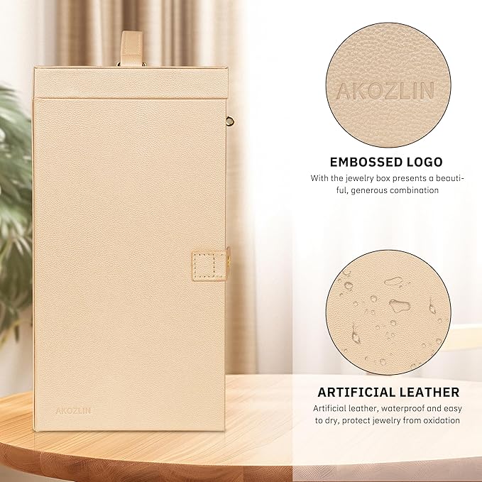 AKOZLIN Huge Jewelry Box Organizer Functional Extra Large Leather Jewelry Storage Case for Women Girls Ring Necklace Earring Bracelet Holder Organizer with Mirror