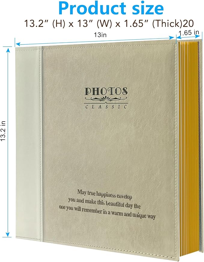 Magnetic Self-Stick Page Photo Album, Family Album, Leather Cover, Hand Made DIY Albums Holds 3x5, 4x6, 5x7, 6x8,8x10 Photos (Oatmeal)