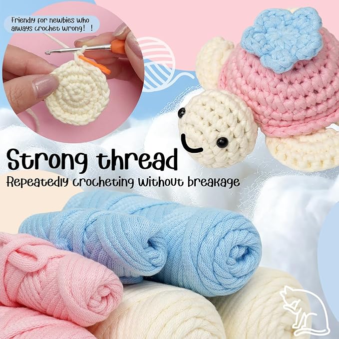 TAKADODO Crochet Kit for Beginners - Learn to Crochet Kits for Adults Beginner with Step-by-Step Video Tutorials - Crochet Kits for Adults and Kids (Turtle)
