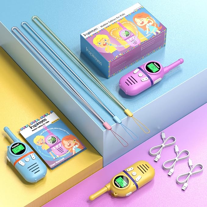 Walkie Talkies for Kids Rechargeable,Toys for Boys and Girls Ages 3-12, 4 Pack Long Range 2-Way Radios, Birthday Gifts,Christmas Stockings, Outdoor Play, Family Games, Hiking Camping Gear