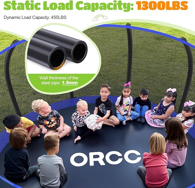 ORCC 1200LBS Weight Capacity Trampoline 16 15 14 12 10 8FT Outdoor Yard Trampolines for Kids Adults Outdoor Yard Trampolines for Kids Adults