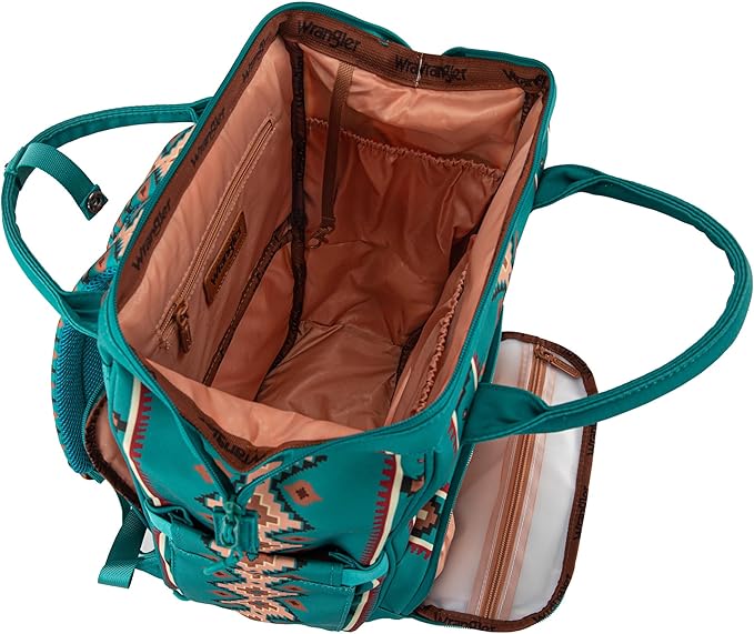 Wrangler Diaper Bag Backpack Aztec Travel Backpack Purses Western Multi-Function Baby Bags for Mom with Waterproof Insulated Pockets