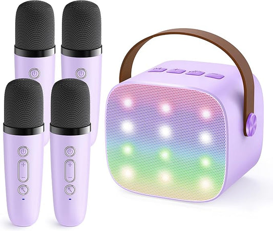 YLL Mini Karaoke Machine for Kids Adults: Portable Loud Speaker with 4 Wireless Microphones -Most Popular Birthday Party Gifts for Girls Boys 3, 4, 5, 6, 7, 8, 9, 10+ Year Old Toys(Purple)