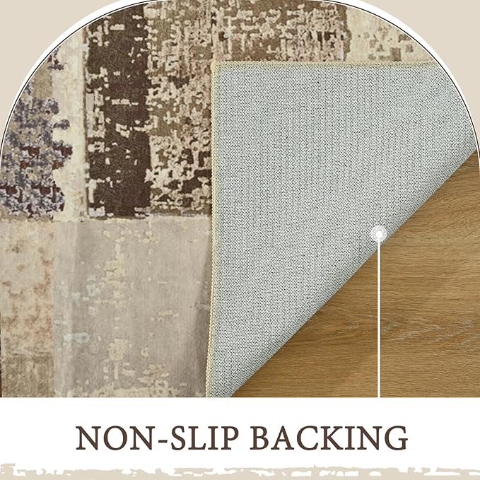 LOCHAS Rug for Living Room, Washable Soft Area Rugs for Bedroom 6x9, Abstract Carpet for Indoor Office Kids Dining Room Nursery Floor, Khaki Geometric Vintage Home Decor, Non Slip, Pet Child Friendly
