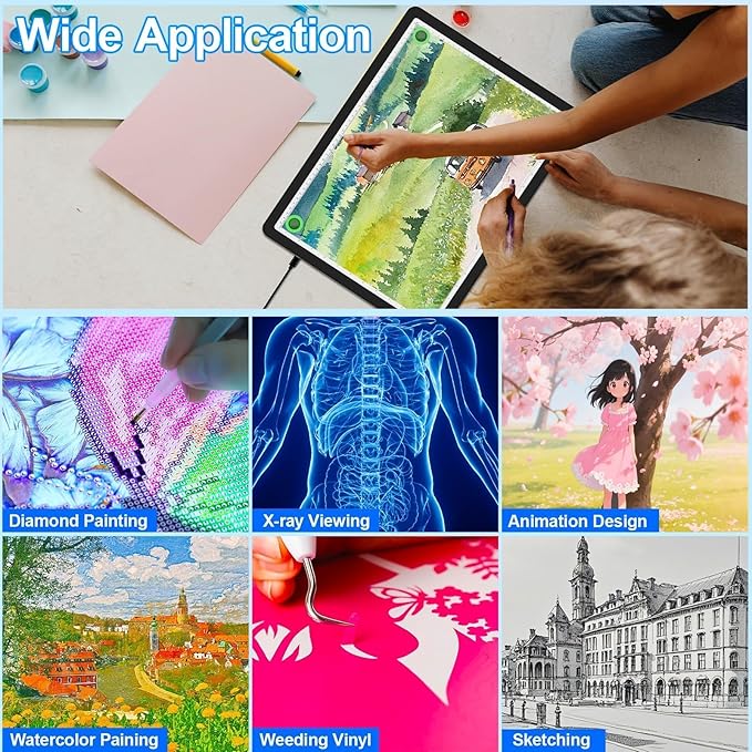 KOBAIBAN A4 Light Box for Tracing, Light Board with Side Physical Buttons, Magnetic Light Pad for Diamond Painting, Stenciling, Weeding Vinyl, USB LED Lighting Board (Black, 35.2 x 25.4 CM)