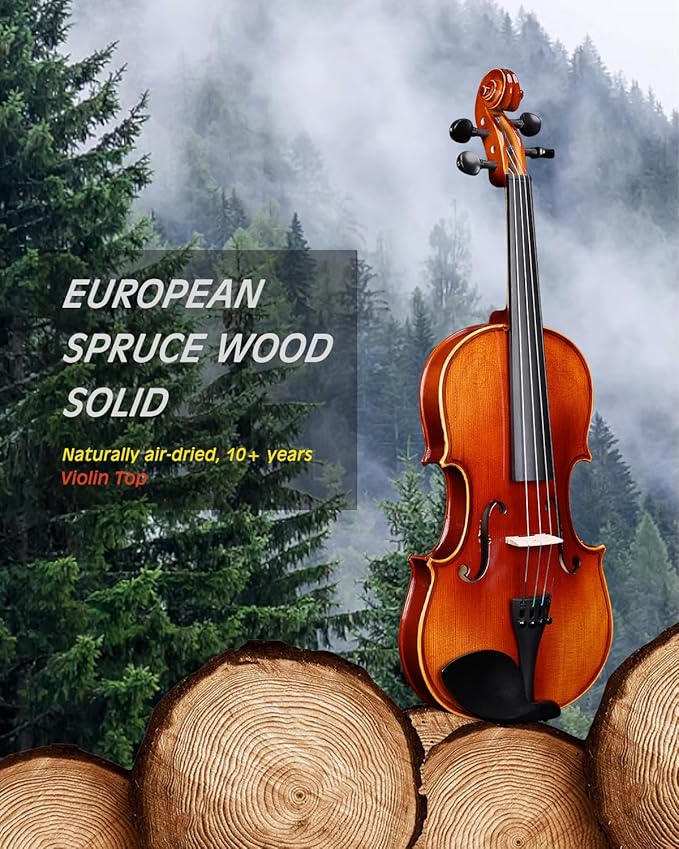 Aileen Solid Wood Violin 4/4 Full Size for Adults and Kids Age 12+, Fiddle Set for Beginners Student, Professional Violin Starter Kit with 12 Accessories (Selected European Solid Spruce and Maple)
