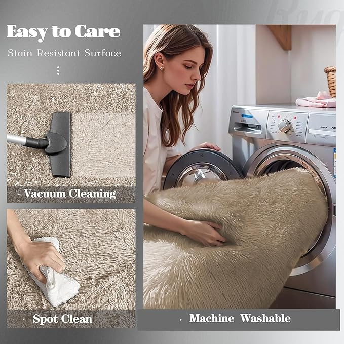 4x6 Area Rug for Living Room: Fluffy Shag Soft Washable Rugs Fuzzy Plush Indoor Carpet for Bedroom Nursery Playroom Dorm Kids Girls Boys Room (Camel, 4'x6')