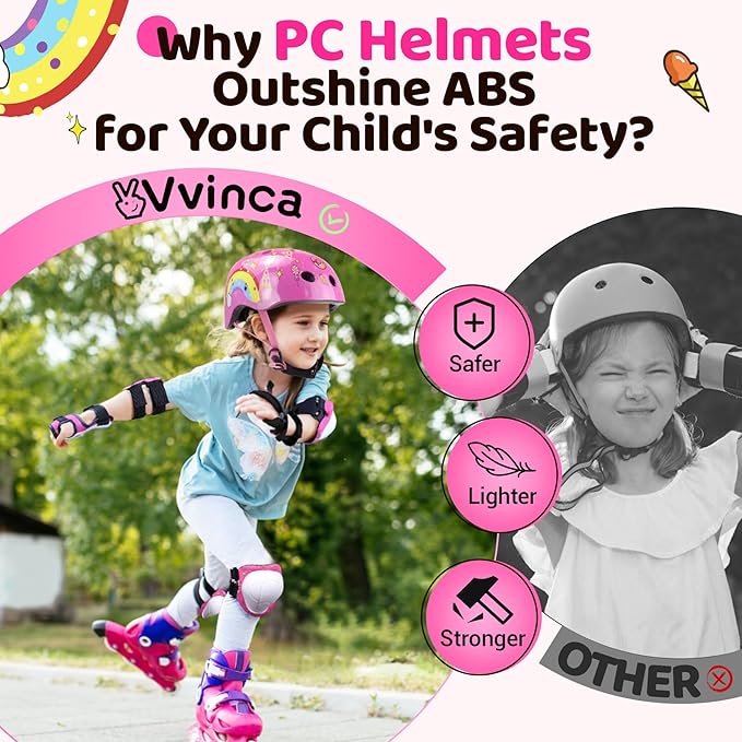 Vvinca Kids Toddlers Bike Helmet Adjustable for Ages 3-5-8 Years, Knee Pads and Elbow Pads Set Wrist Guard Sports Protective Gear Set for Roller Skate Bicycle Skateboard Scooter Girl Boy Birthday Gift