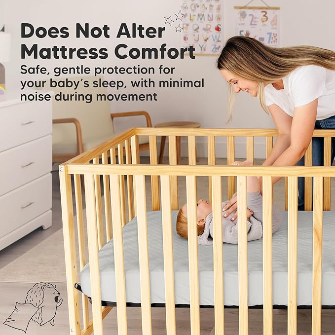 Waterproof Crib Mattress Protector Cover Fitted - 2-Pack Quiet Baby Crib Mattress Pad Sheets, 52" x 28" Soft Quilted Cotton Baby Sheet, Machine Washable, Easy Fit, Durable (Pearl Gray/Mavy)