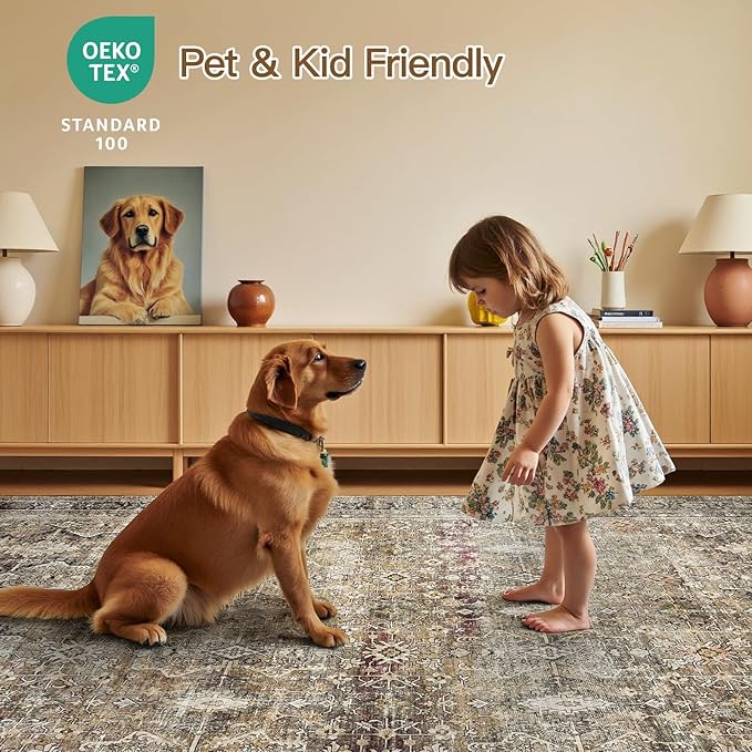 Lofus 8x10 Area Rug for Living Room,Brow Washable Large Rugs with Non-Slip Backing,Soft Neutral Carpets for Bedroom Dining Room Home Office Indoor Nursery