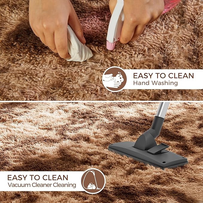 Ultra Soft Rug for Living Room, 3X5 Fluffy Shag Area Rug for Bedroom, Modern Shaggy Carpets Fuzzy Rug for Teens Dorm Nursery Home Decor Aesthetic, Upgrade Anti-Skid Durable, Tie-Dyed Coffee