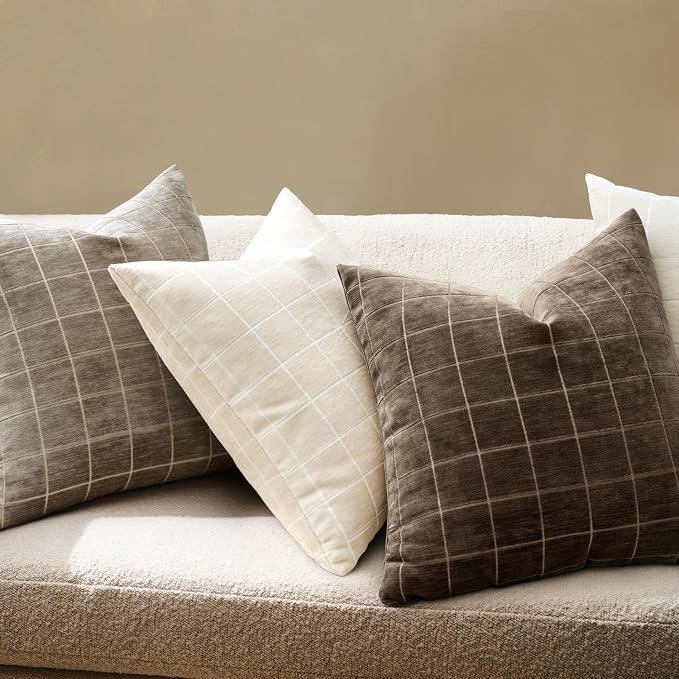 MIULEE Decorative Chenille Check Lumbar Throw Pillow Covers Vintage Plaid Couch - Image 4