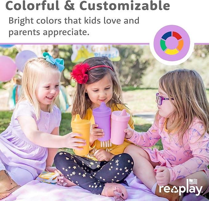 Re-Play Sippy Cups for Toddlers - 10 Oz. Reusable Spill Proof Cups for Kids, Dishwasher/Microwave Safe - Made in USA - Set of 4-3.13" x 6.25" - Blossom