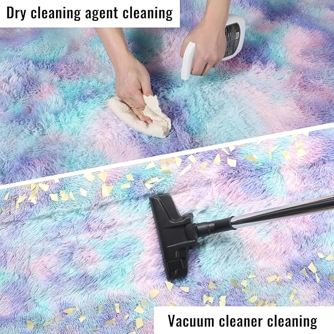 PAGISOFE Cute Furry Pastel Rug for Girls Bedroom, Soft Adorable Rainbow Purple - Image 6