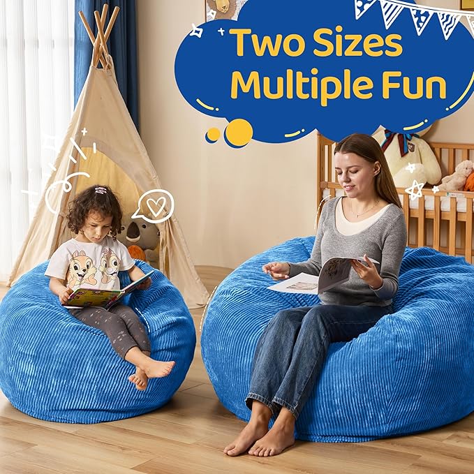 Bean Bag Chairs Teardrop Bean Bag Chair Beanbag Chair with Memory Foam Filled Machine Washable Cover for Living Room, Bedroom (Small,Blue)