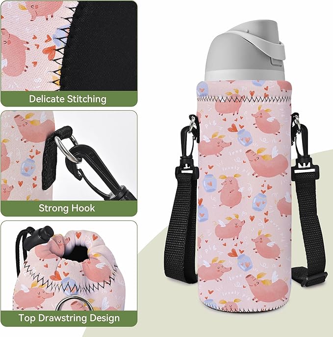 Neoprene Water Bottle Carrier Bag with Adjustable Shoulder Strap for Men Women Walking Hiking,Portable Insulated Holder Case for Stainless Steel/Glass/Plastic Bottles