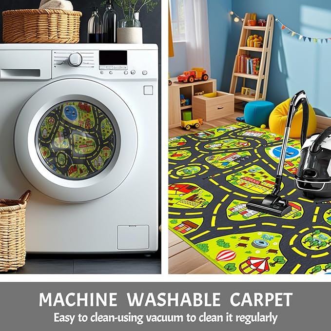 Car Rug for Kids 2.6x5 Feet - City Road Track Rug, Educational Car Floor Mats for Kid Room Playroom Games Room