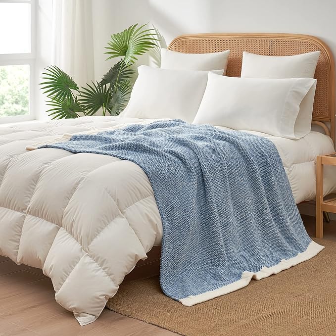 Snuggle Sac Heather Blue Throw Blanket for Couch, Oversized Throw XL Super Soft Warm Blankets Cozy Knit Fuzzy Lightweight Throws for Sofa, Bed, Camping, Picnic, Heather Blue, 50x70 inches