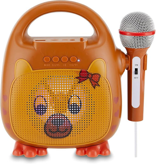 Singimals Kids Karaoke Speaker with Microphone - Unleash Your Child's Inner Superstar, Bluetooth v5.1, 12H Playtime, 5W Speaker, Multicolor LED Lighting, Theo The Bear