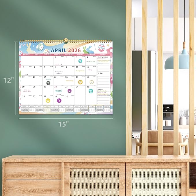 2025-2026 Calendar, 18 Month Wall Calendar 2025-2026 Hanging Spiral Bound Magnetic Fridge Desk Calendars 15" x 12", Jul 2025 - Dec 2026, A- Small Colorful
