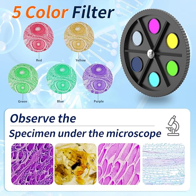 Microscope Magnification 40X-2500X WF25x Eyepieces, Dual LED Illumination, Microscope for Adults, Binocular Microscope for Schools, Homes, Labs, Education