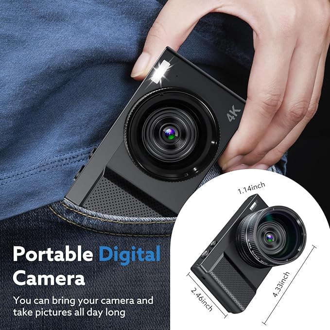 Digital Camera, 4K 64MP Cameras for Photography with 3" 180° Flip Screen,Macro and Wide-Angle Lenses,16X Vlogging Camera for YouTube with 64GB Micro SD Card for Beginner, Teens