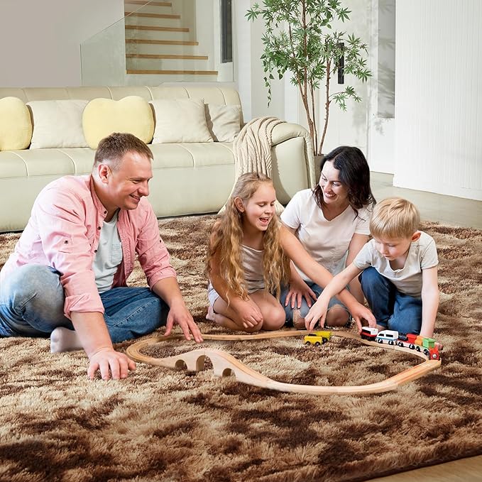 Ultra Soft Rug for Living Room, 8X10 Tie-Dyed Coffee Fluffy Shag Area Rug for Bedroom, Modern Shaggy Carpets Fuzzy Rug for Teens Dorm Nursery Home Decor Aesthetic, Upgrade Anti-Skid Durable