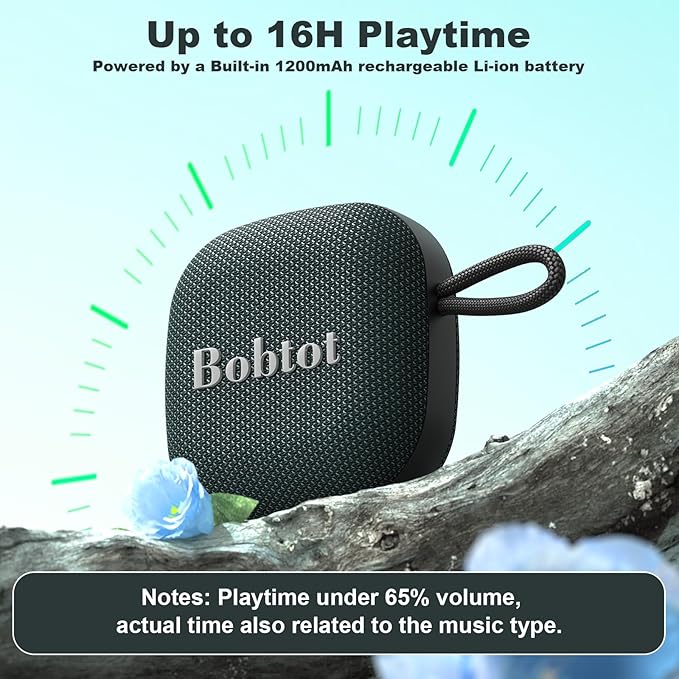 Bobtot Portable Wireless Bluetooth Speaker - IPX7 Waterproof Show Speakers with 16H Playing Time, Loud Stereo Sound, Built-in Mic, TWS, Small Size with Carry Lanyard, DarkBlue