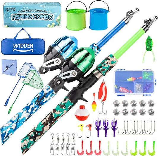 Kids Fishing Pole, Portable Telescopic Kids Fishing Poles for Boys and Girls, Fishing Rod and Reel Combo Kit with Tackle Box, and Fishing Net, Best Fishing Pole for Toddler Youth