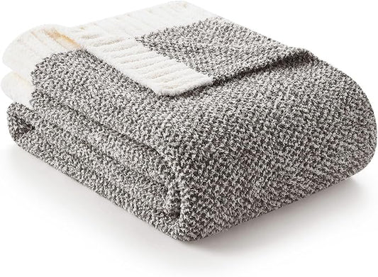 Snuggle Sac Grey Blankets Twin Size for Bed and Sofa, Reversible Super Soft Blankets Warm Cozy Knit Blankets Fuzzy Plush Blanket, Grey, 60x80 inches