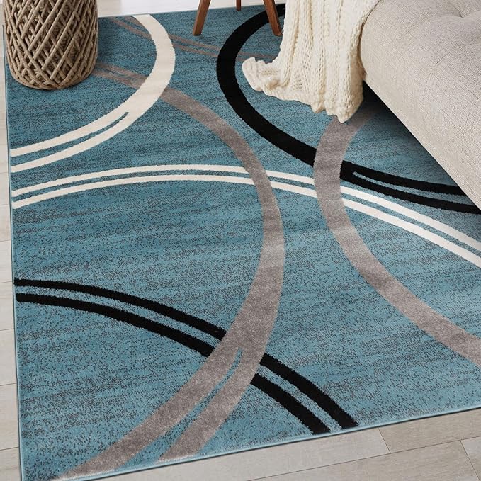 Rugshop Modern Wavy Circles Design Area Rug 4' x 6' Blue
