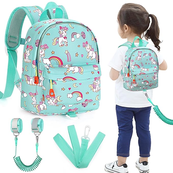 Accmor Toddler Backpack Leash, Cute Baby Backpacks with Anti Lost Wrist Link, Mini Kids Backpack Harness Leash for Outdoor Travel, Adorable Unicorn Backpack Tether Walking Harness for Girls 1-3