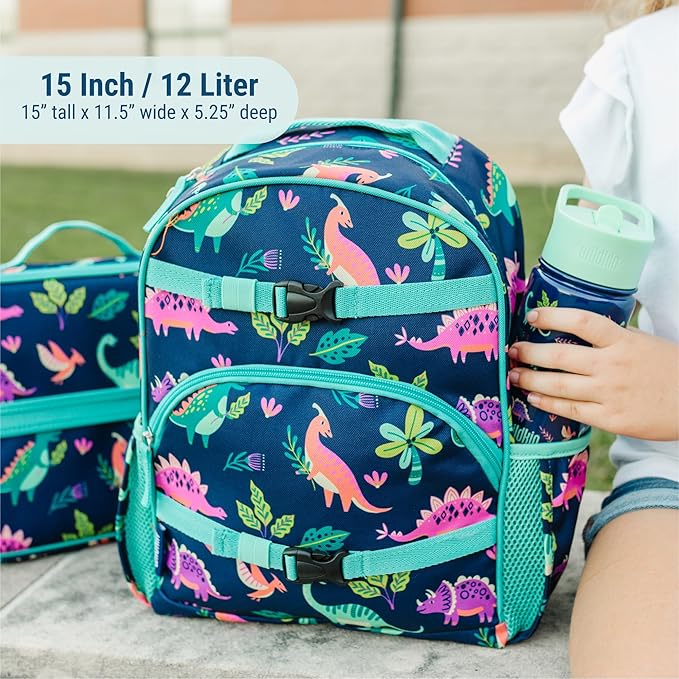 Wildkin ECO rPET 15-inch Kids Backpack – Sustainable, Padded, Adjustable – Darling Dinosaurs