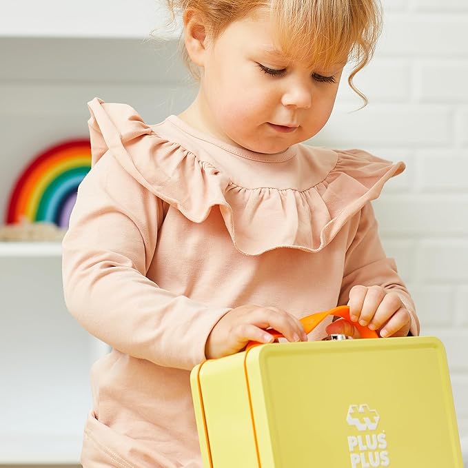 PLUS PLUS Building Set with Metal Suitcase, Open Ended Stem Toy for Toddlers and Preschool, 70 Big Basic Interlocking Pieces