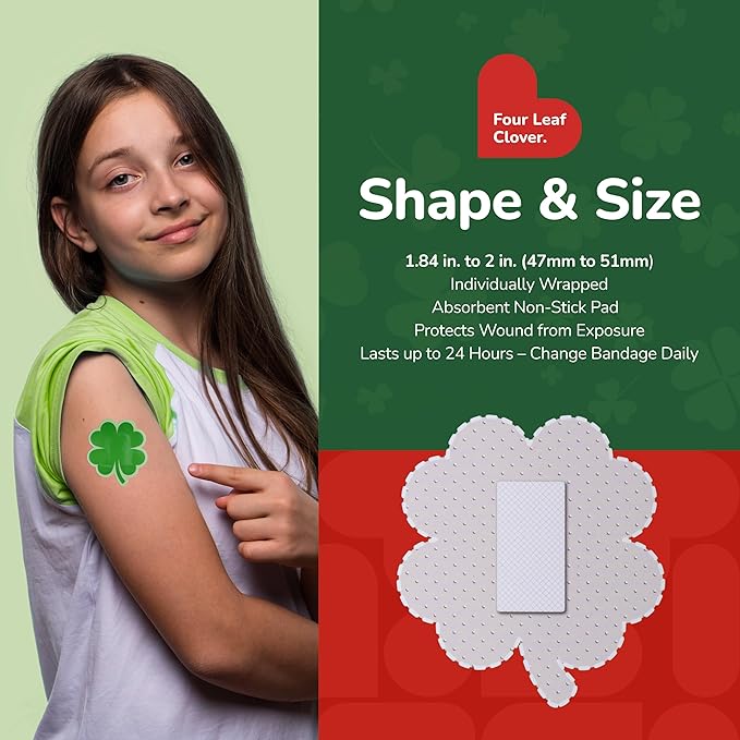 BioSwiss Bandages, 4 Leaf Clover Shaped Self Adhesive Bandage, Latex Free Wound Care, Fun First Aid Kit Supplies for Kids and Adults, 24 Count