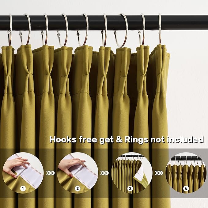 KEQIAOSUOCAI Yellow Pinch Pleated Curtains 84 Inch Length 2 Panels Set Noise Cancelling Window Drapes for Nursery Bedroom Living Room 40x84