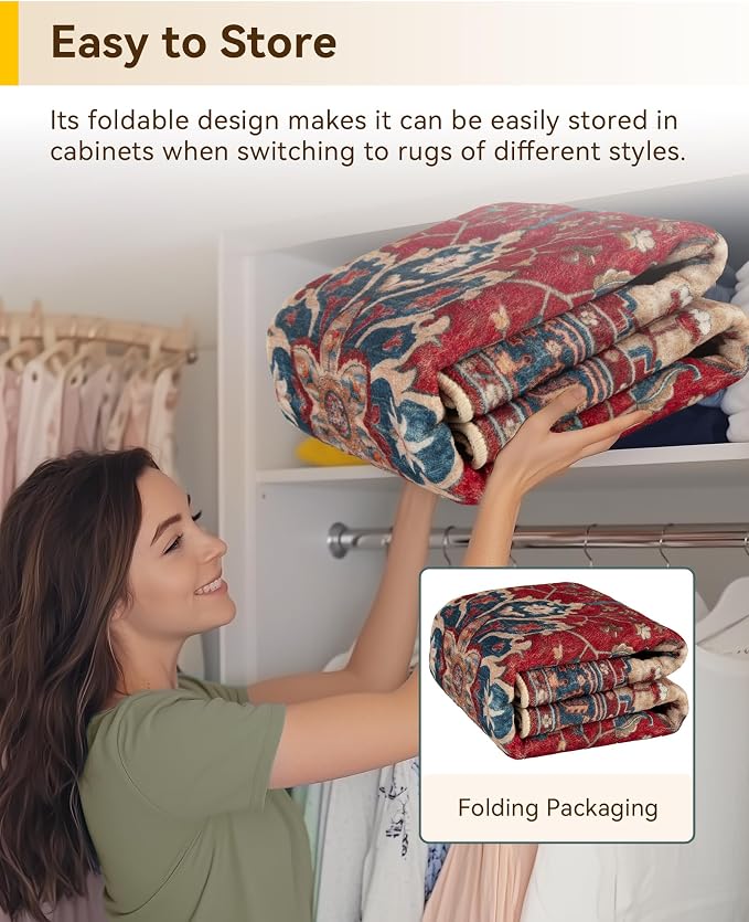 RELEANY Area Rugs Round 4ft Washable Non-Slip, Floral Vintage Distress Print - Image 6