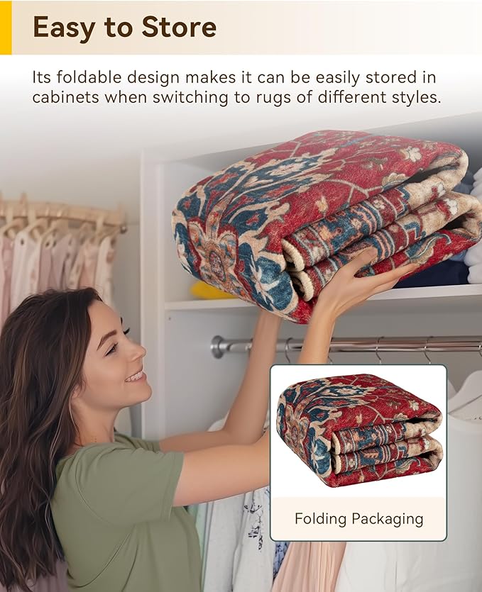 RELEANY Area Rugs Round 6ft Washable Non-Slip, Floral Vintage Distress Print - Image 6