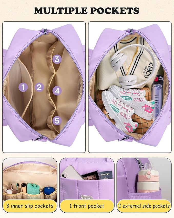 Customizable Gifts-Initial Duffle Bag, Carry On Bags for Women，Overnight Bag with Wet Pocket，Lightweight Travel Bags Personalized Gym Tote with Makeup Pouch