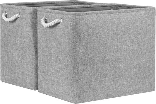 Bidtakay Collapsible Storage Bins for Clothes Large Grey Storage Baskets with Cotton Handles 17x12x15 In Set of 2 Fabric Cubby Storage Bins Livingroom Home Decorative Storage Organizer for Blankets