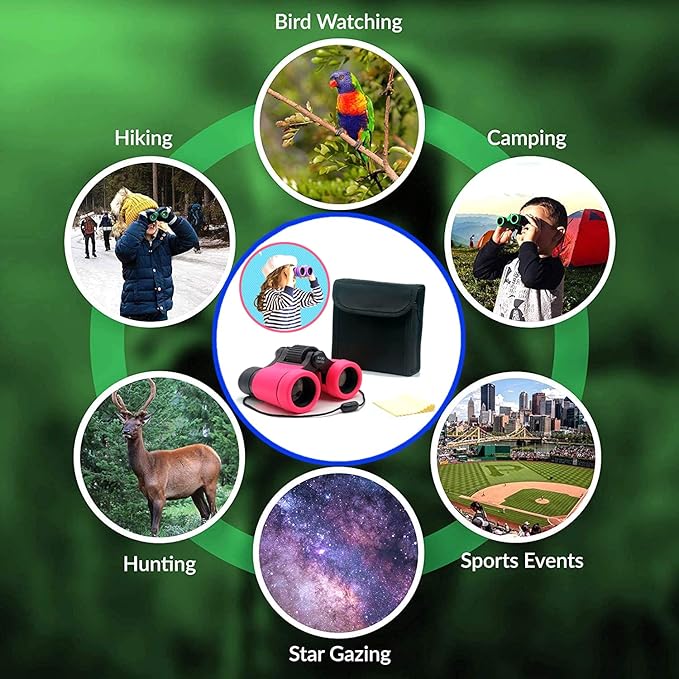 Kids Binoculars Best Gifts for 3-12 Years Boys Girls High-Resolution Optics Shockproof Mini Compact Binocuolar Toys Folding Small Telescope for Bird Watching Camping Outdoor Play