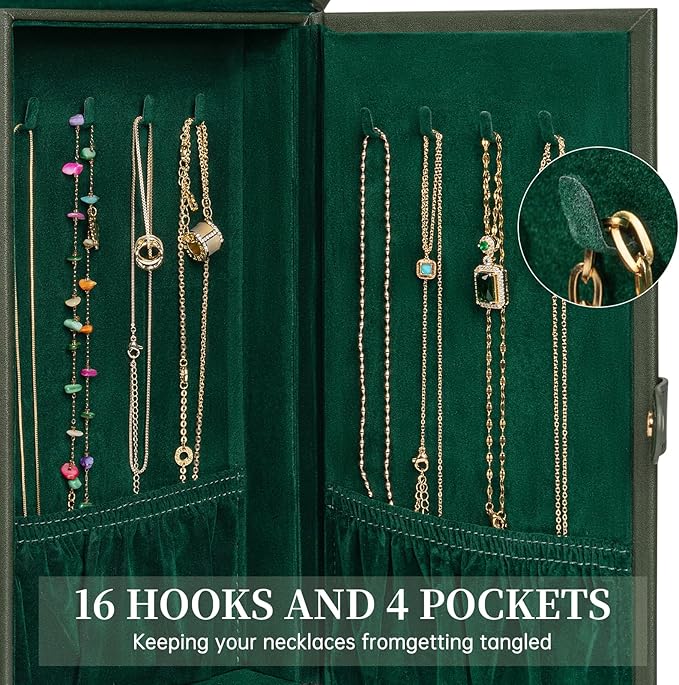 AKOZLIN Huge Jewelry Box Organizer Functional Large Leather Jewelry Storage Case for Women Girls Ring Necklace Earring Bracelet Holder Organizer with Mirror